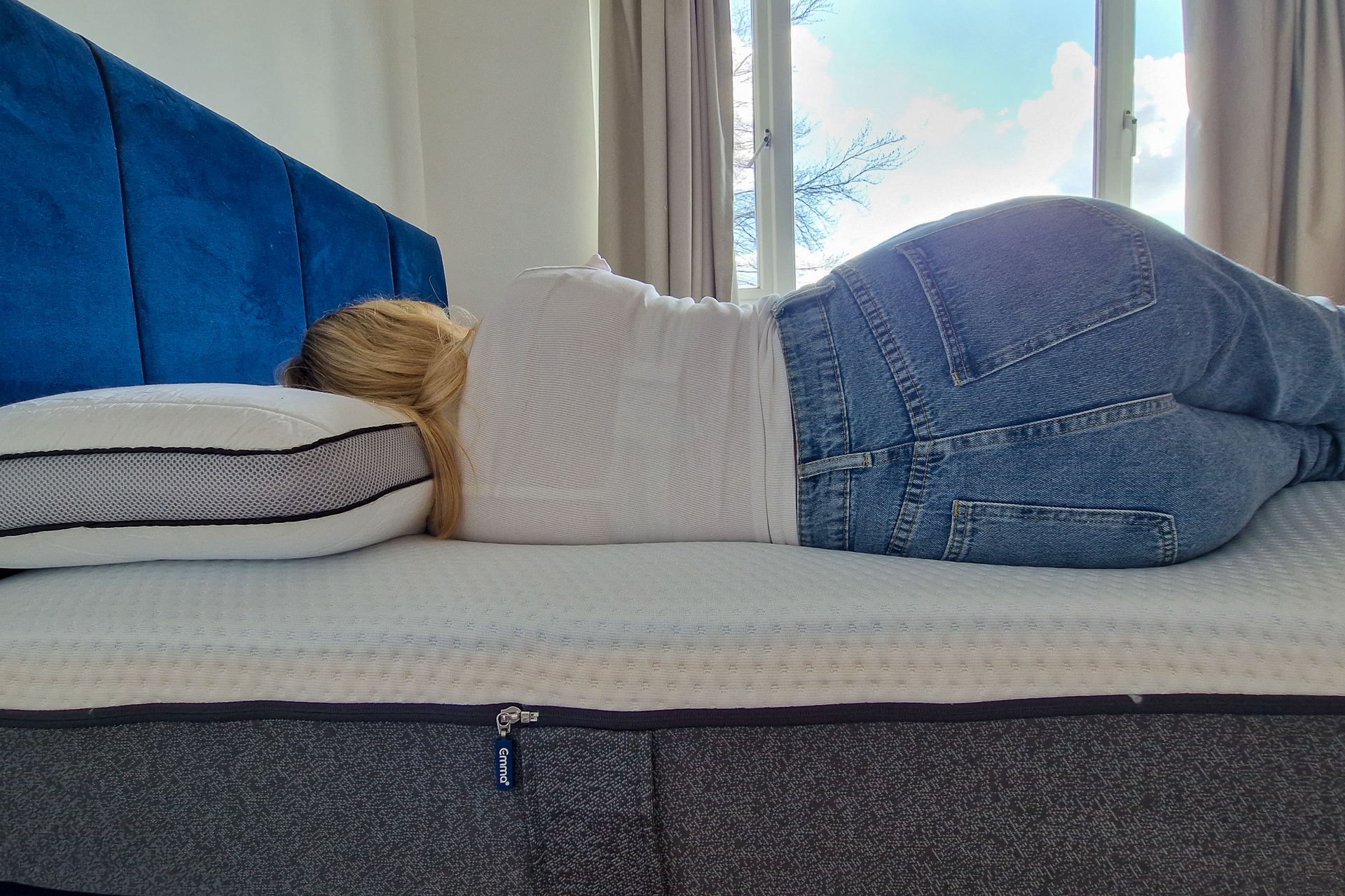 woman sleeping on emma premium